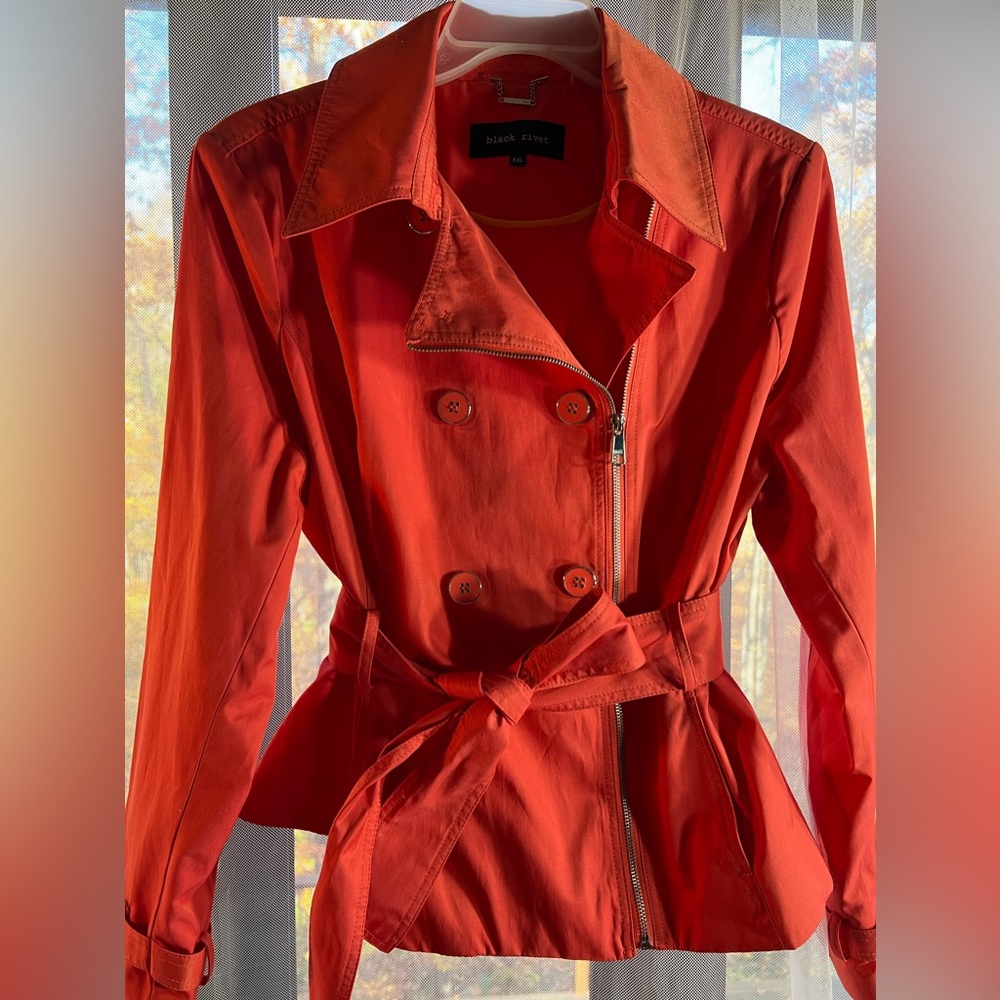 Black Rivet Beautiful orange trench coat. Cute design, asymmetric zipper. S XXL - Picture 1 of 9